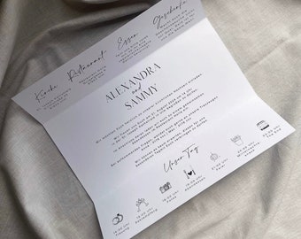 Einladungskarten Hochzeit, Hochzeitseinladung, Klappkarte auf weißem Kraftpapier