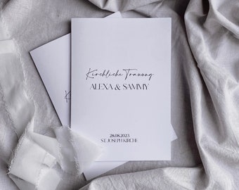 Minimalist church booklet on white kraft paper