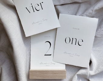 Elegante Tischnummern auf Büttenpapier A6, Empfangstisch Zahlen, Hochzeit Tisch Zahlen Karten, schlichte Tischnummern