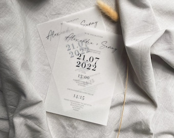 Einladungskarten Hochzeit, Hochzeitseinladung, Din B6, personalisiert, Transparentpapier