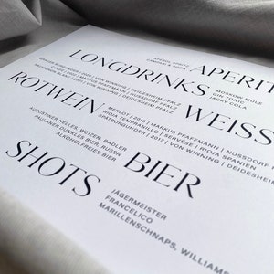 Minimalistische Barkarte | Drinks auf weißem Kraftpapier A4