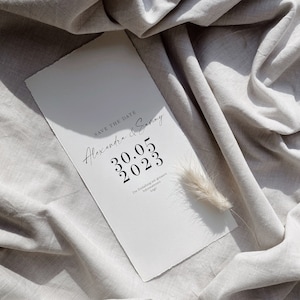 Save the Date Karten, Din Lang, personalisiert, Hochzeitskarten, Save the Date Einladungen, Büttenpapier