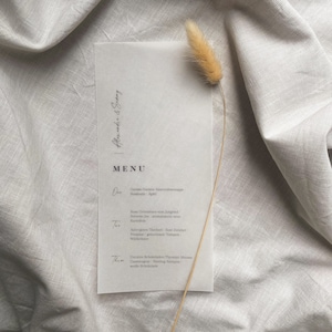Minimalistische Menükarte auf Transparentpapier | Menükarte Hochzeit | Menükarte für jeden Anlass | Personalisierbar