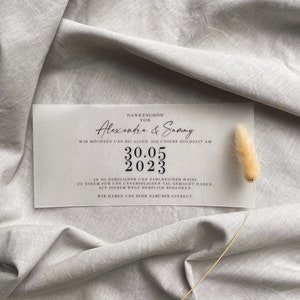 Dankeskarten, Hochzeit Dankeskarten, Transparentpapier, schlichte Dankeskarte Hochzeit