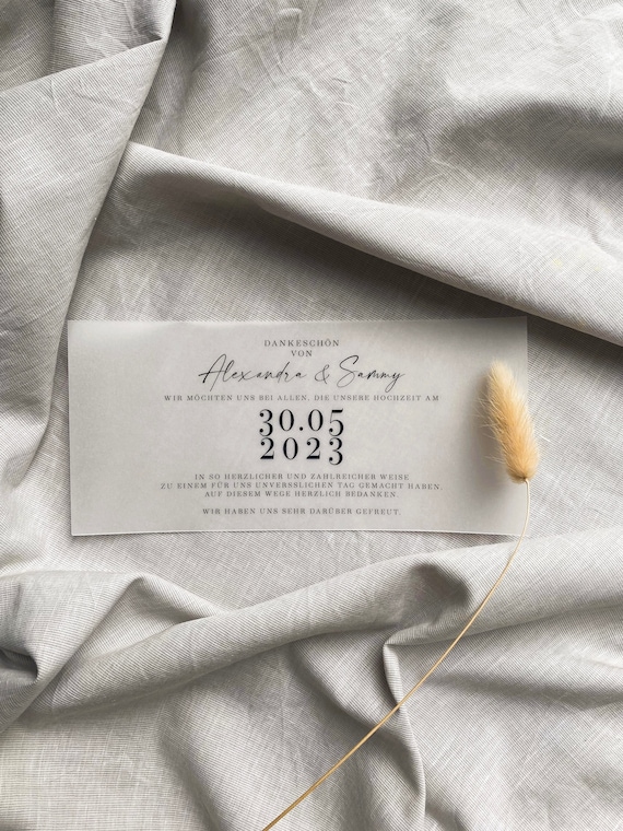 Dankeskarten, Hochzeit Dankeskarten, Transparentpapier, schlichte Dankeskarte Hochzeit