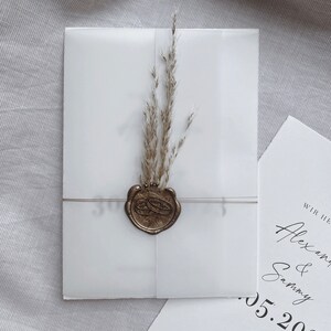 Einladungskarten Hochzeit mit Pampasgras, Hochzeitseinladung, Din A6, Büttenpapier, personalisiert, Transparentpapier, Siegelstempel Ringe Bild 6