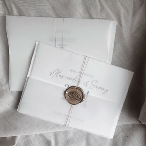 Einladungskarten Hochzeit, Hochzeitseinladung, Din A6, Büttenpapier, personalisiert, Transparentpapier, Siegelstempel Ringe Bild 3