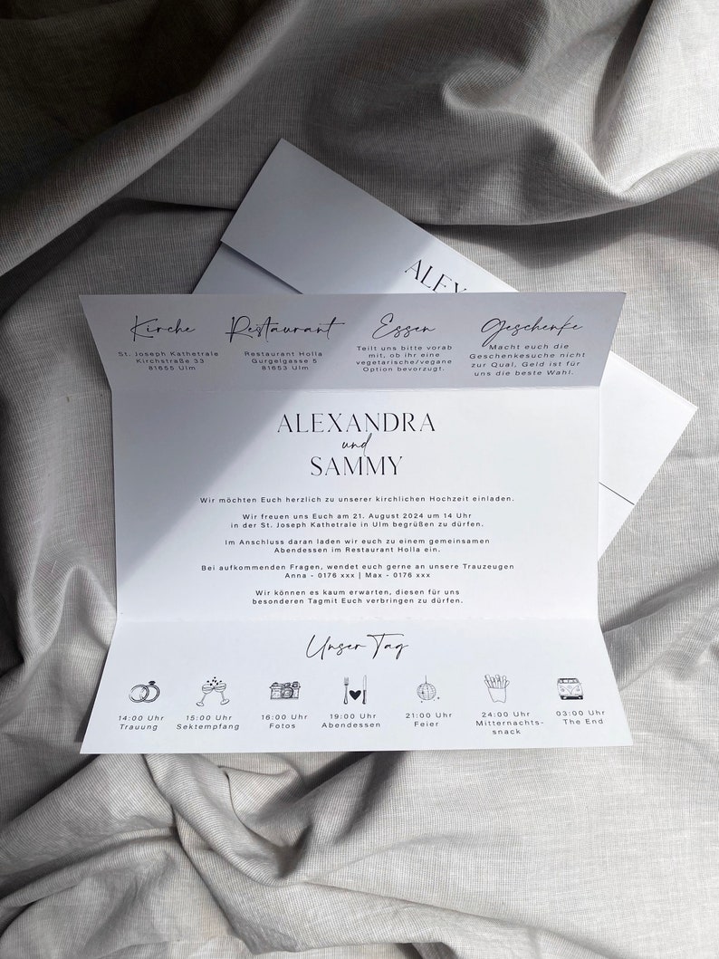 Einladungskarten Hochzeit, Hochzeitseinladung, Klappkarte auf weißem Kraftpapier Bild 8