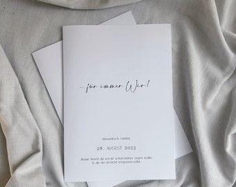 2x Ehegelübde/Eheversprechen personalisiert mit Namen auf weißem Kraftpapier
