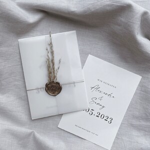 Einladungskarten Hochzeit mit Pampasgras, Hochzeitseinladung, Din A6, Büttenpapier, personalisiert, Transparentpapier, Siegelstempel Ringe Bild 7