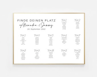 Sitzplan Hochzeit | Tischplan Hochzeitsfeier | gedrucktes Poster