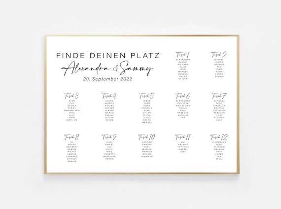 Sitzplan Hochzeit | Tischplan Hochzeitsfeier | gedrucktes Poster