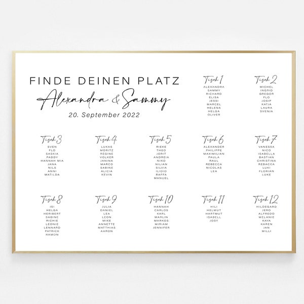 Sitzplan Hochzeit | Tischplan Hochzeitsfeier | gedrucktes Poster