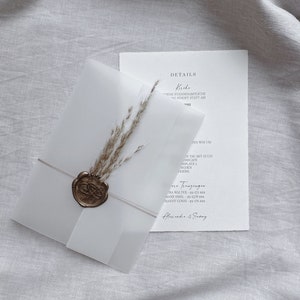 Einladungskarten Hochzeit mit Pampasgras, Hochzeitseinladung, Din A6, Büttenpapier, personalisiert, Transparentpapier, Siegelstempel Ringe Bild 2