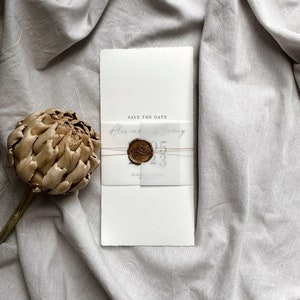 Save the Date Karten, Din Lang,  personalisiert, Hochzeitskarten, Save the Date Einladungen, Büttenpapier mit Siegelstempel
