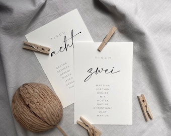 Wedding seating cards for hanging | Seating plan | Seating Plan Cards | Handmade paper on A6