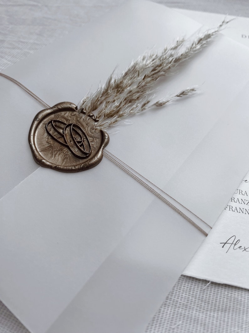 Einladungskarten Hochzeit mit Pampasgras, Hochzeitseinladung, Din A6, Büttenpapier, personalisiert, Transparentpapier, Siegelstempel Ringe Bild 9