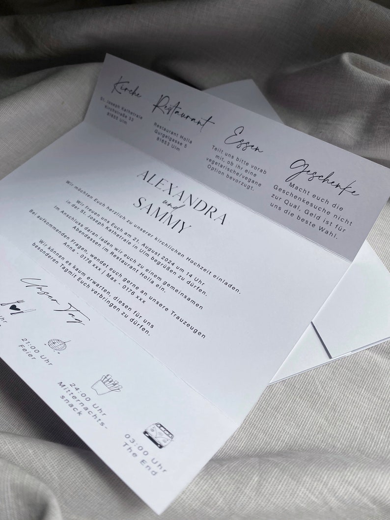 Einladungskarten Hochzeit, Hochzeitseinladung, Klappkarte auf weißem Kraftpapier Bild 6