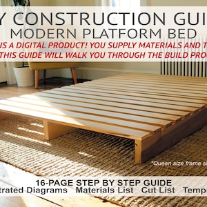 QUEEN - Modern Platform Bed - Detailed Printable PDF Instructions