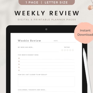 Weekly Review, Weekly Reflection, Weekly Check-In Journal, Weekly Summary, Self-improvement, Mood Tracker, Printable Planner Inserts
