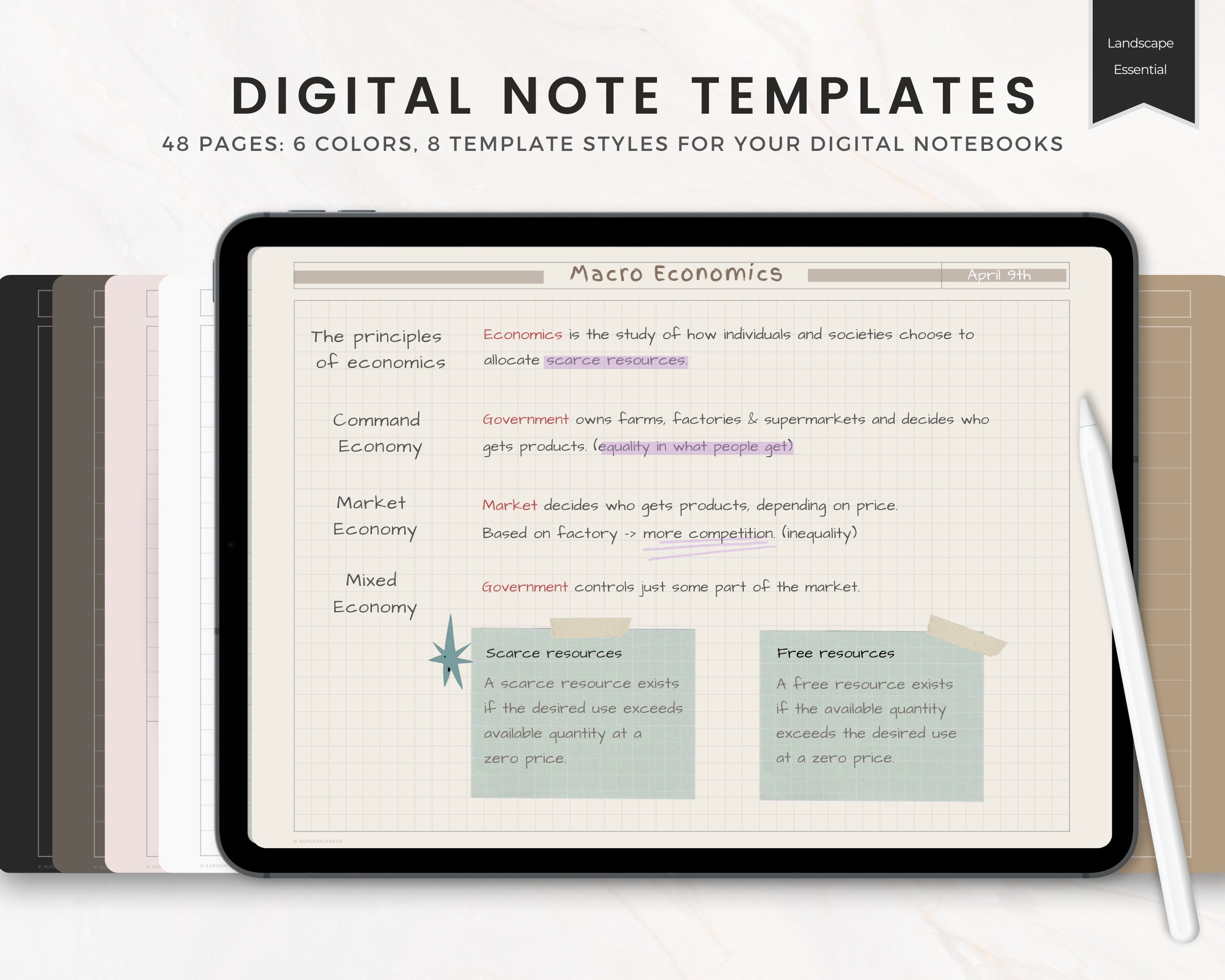 Landscape Digital Note Taking Template Goodnotes Horizontal - Etsy Canada