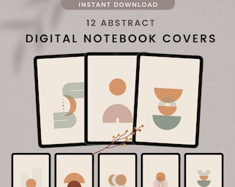 12 Boho Abstract Digital Notebook Covers, Digital Planner Cover, Goodnote Cover Notebook, Bohemian Goodnote Cover Minimalist, Portrait