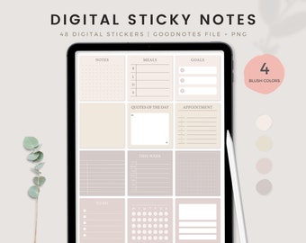 Digital Sticky Notes, Functional Sticky Note, Neutral Pre-cropped Goodnotes Stickers, Post It Notes, To Do List Stickers, PNG Sticky Note