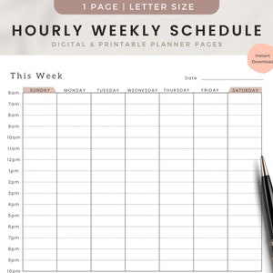 Hourly Weekly Planner Printable, Time Blocking, Time Blocking Digital Planner, Hourly Weekly Schedule, Hourly Agenda, Time Box | 6am-10pm