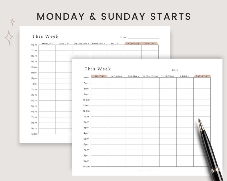 Hourly Weekly Planner Printable Time Blocking Time Blocking Digital