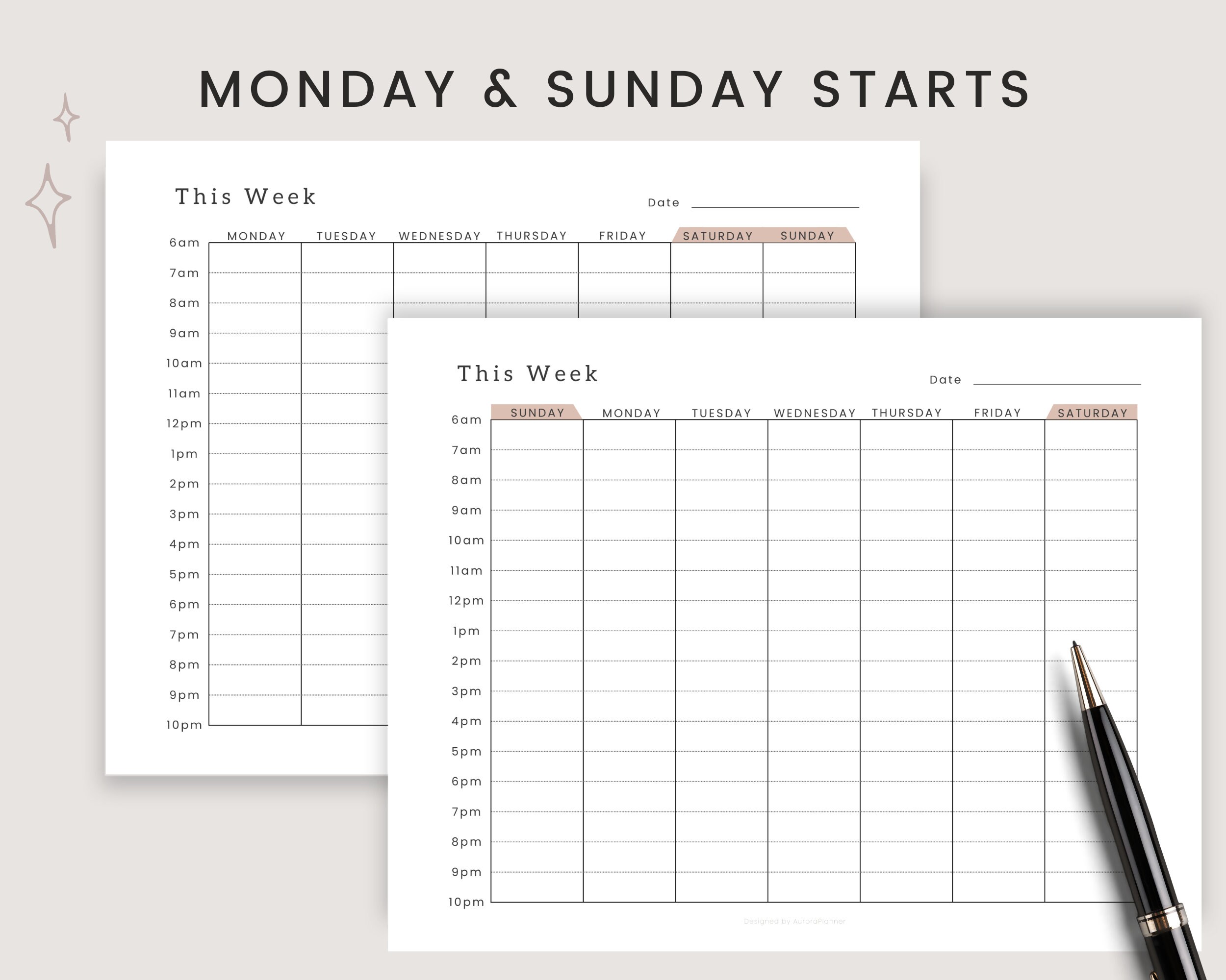 Hourly Weekly Planner Printable, Time Blocking, Time Blocking Digital Planner, Hourly Weekly ...