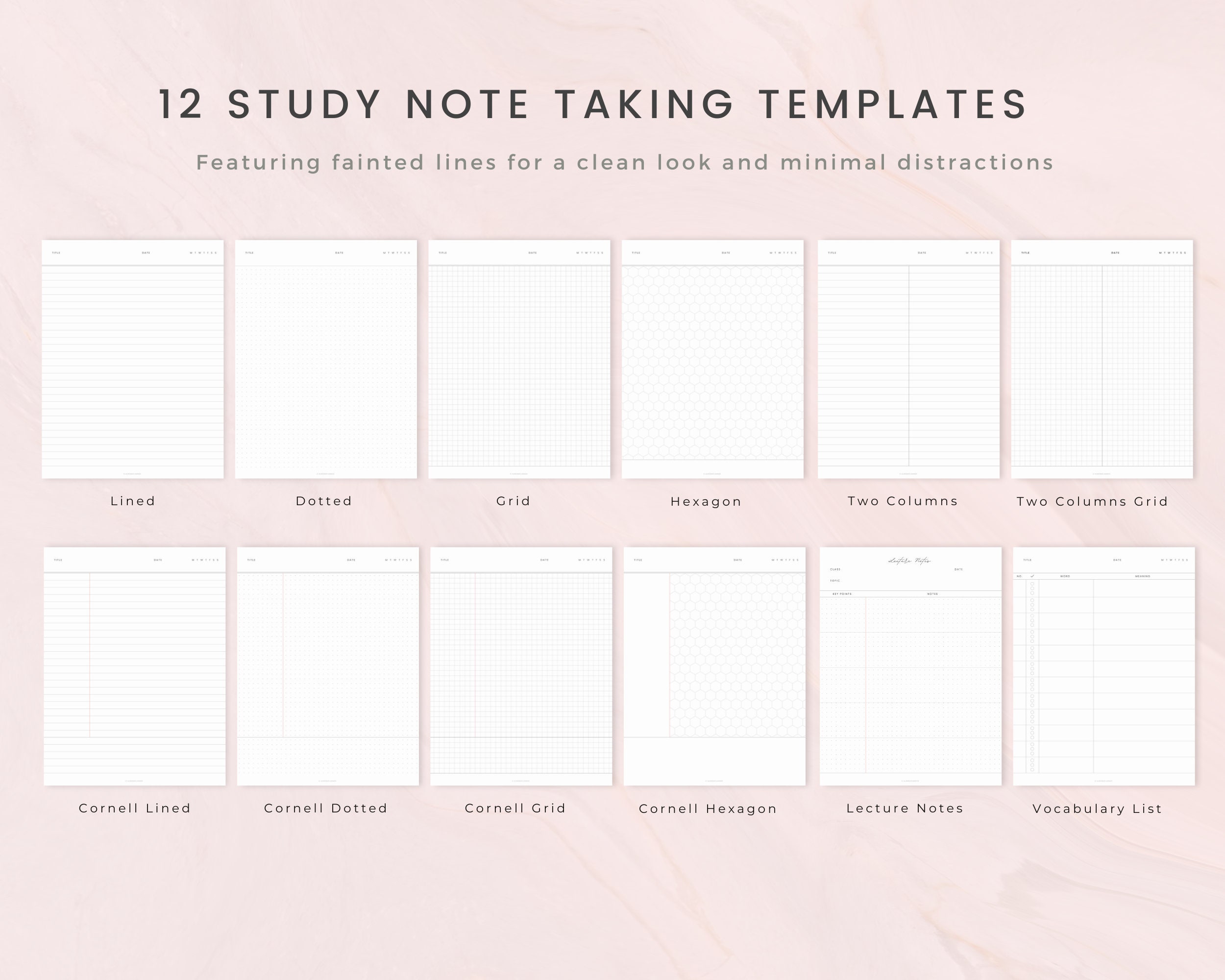 Study Digital Note Taking Template, Student Lecture Notes Template ...