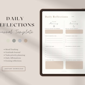 Digital Daily Reflection Journal Template, Gratitude Journal, Bedtime Mood Check-In, Goodnotes 5 Minute Self-Care Journal, Feelings Diary