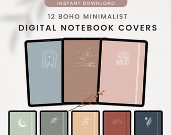 12 Boho Digital Notebook Covers, Bohemian Digital Planner Cover, Rainbow Journal Covers, Digital Covers for Goodnotes, Notability | Portrait