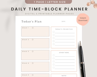 Time Blocking Planner, Work From Home Planner, Productivity Planner, Time Boxing, Remote Work, Daily Priority Planner, Time Block Printable