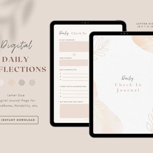 Digital Daily Reflections Template, 5 Minute Daily Gratitude, iPad Digital Journal, Self-Care Diary, Morning Night Checkin Planner Goodnotes