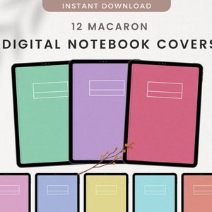 12 Macaron Digital Notebook Covers for Planners, Journals, Rainbow Goodnotes Covers, Minimalist Digital Covers for iPad, Notability