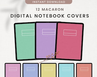 12 Macaron Digital Notebook Covers for Planners, Journals, Rainbow Goodnotes Covers, Minimalist Digital Covers for iPad, Notability
