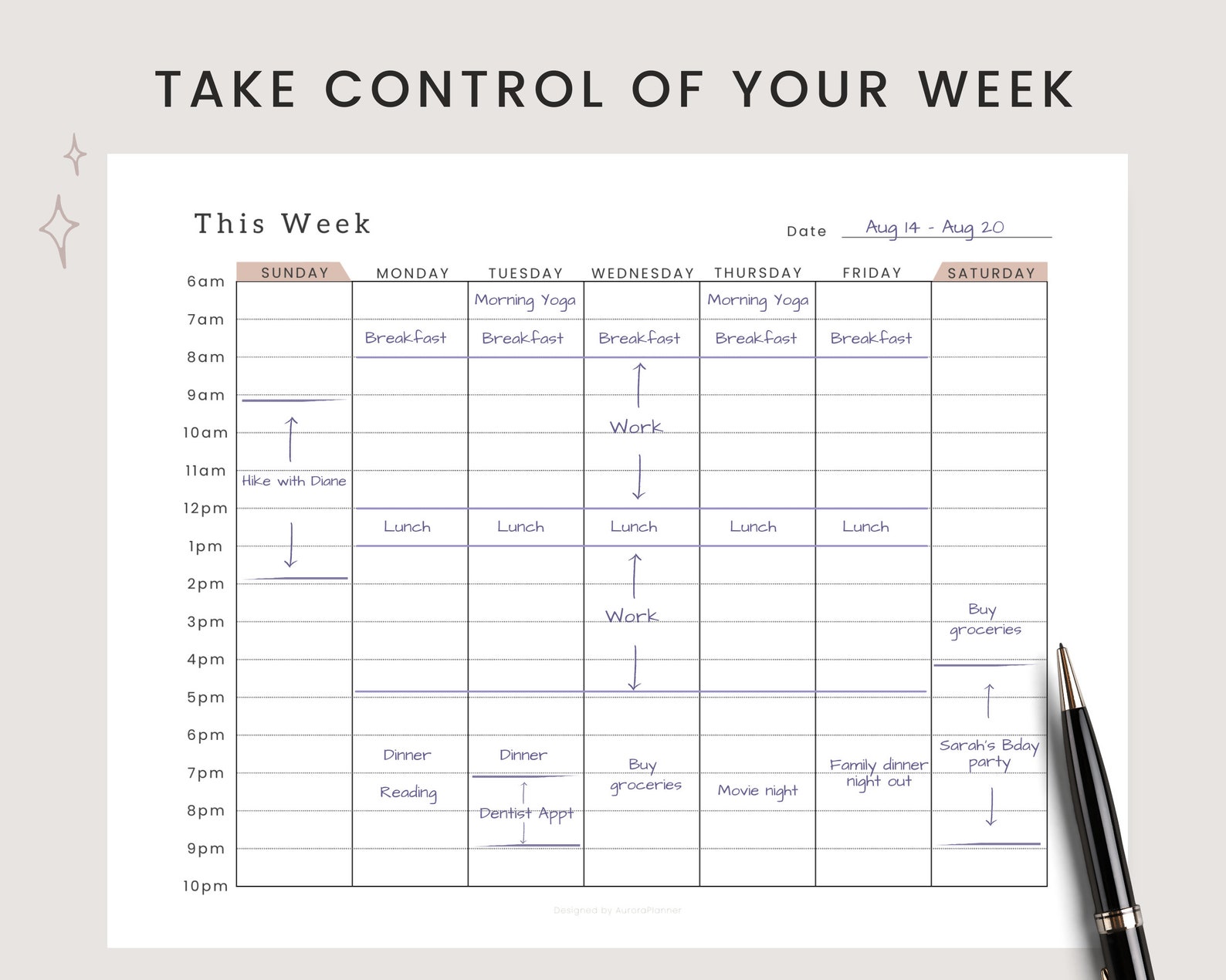 Hourly Weekly Planner Printable, Time Blocking, Time Blocking Digital Planner, Hourly Weekly ...