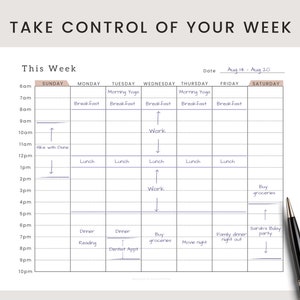 Hourly Weekly Planner Printable, Time Blocking, Time Blocking Digital Planner, Hourly Weekly ...