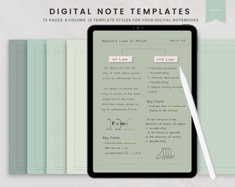 Digital Note Taking Template, Digital Notepad, Note Taking Template GoodNotes, Notability Template, College Note Taking Papers, Green