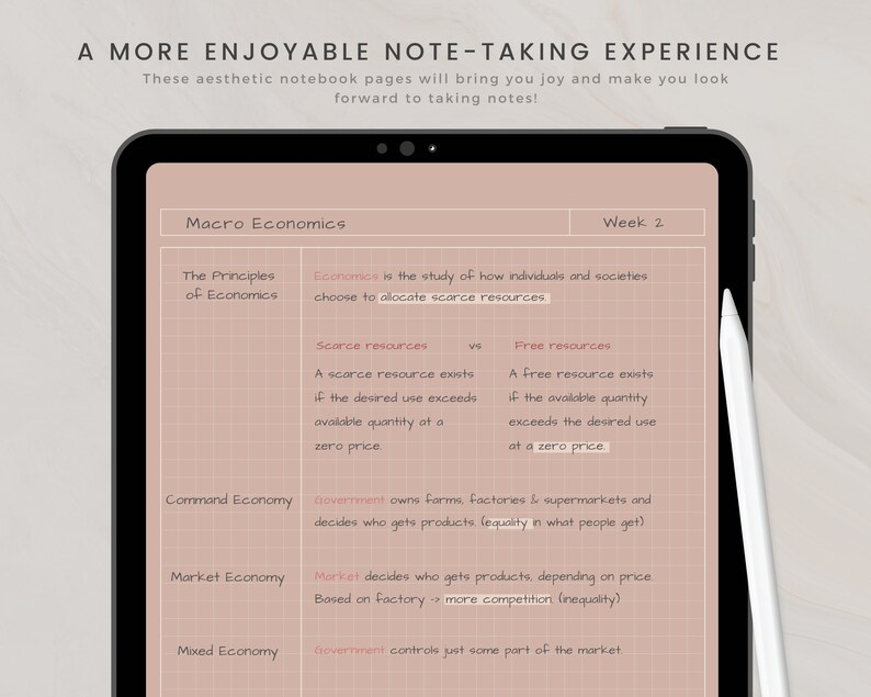Cornell Digital Note Taking Template, Digital Notepad, Note Taking
