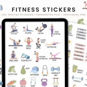Fitness Digital Planner Stickers for GoodNotes, Workout Digital Stickers for iPad, Pre-cropped Exercise Stickers, Gym Icons Notability