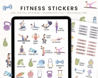 Fitness Digital Planner Stickers for GoodNotes, Workout Digital Stickers for iPad, Pre-cropped Exercise Stickers, Gym Icons Notability