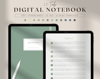 Digital Hyperlinked Notebook with 12 Tabs for Ipad and Tablet, Student Cornell Goodnotes Notability Planner, Minimal Digital Notes Templates