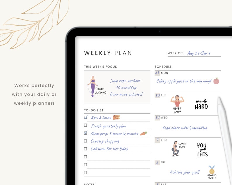 Fitness Digital Planner Stickers for Goodnotes Workout Etsy