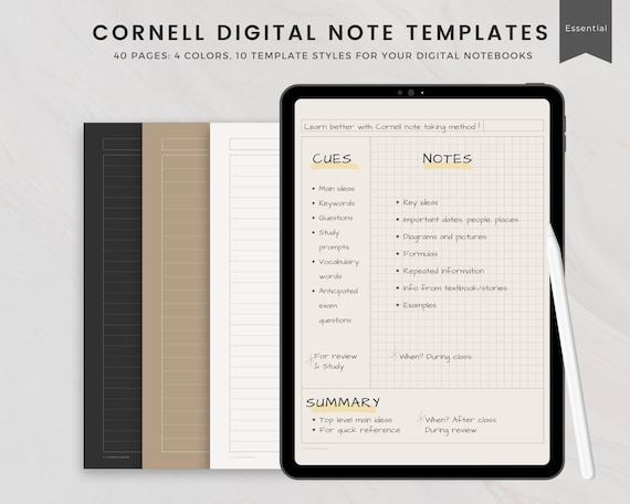 Modello per prendere appunti digitale Cornell, blocco note digitale,  modello per prendere appunti GoodNotes, modello di notabilità, prendere  appunti universitari per gli studenti -  Italia