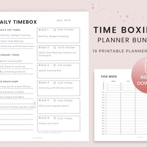 Time Box Planner Bundle Printable Weekly, Daily Hourly Time Blocking Schedule, Time Management, Time Boxing Productivity Digital Journal