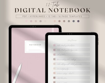 Digital Hyperlinked Notebook with 12 Tabs for Ipad and Tablet, Student Minimal Goodnotes Notability Planner, Digital Cornell Notes Templates