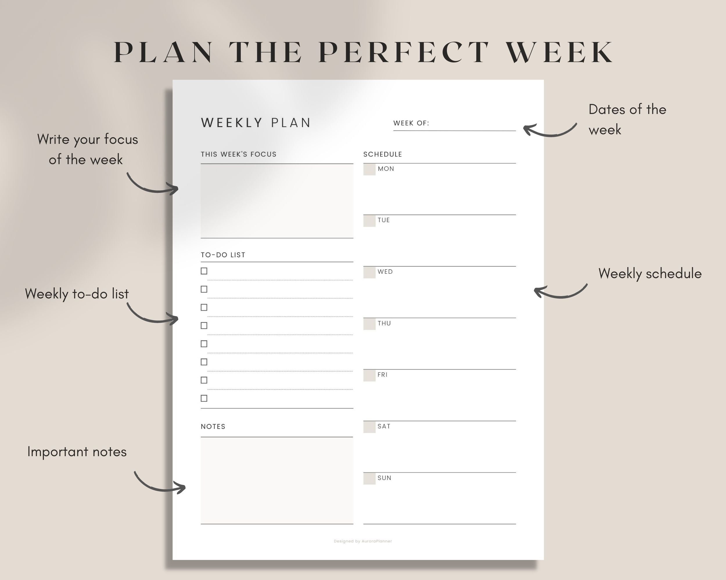 Weekly Planner Printable, to Do List, Minimal Weekly Schedule, Weekly ...