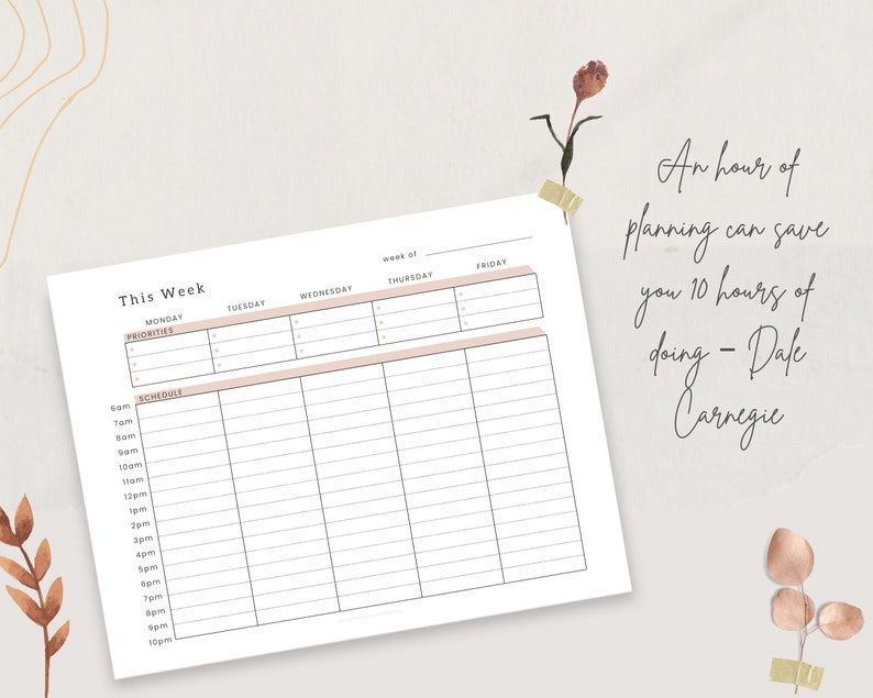 Work Week Time Blocking Planner Printable Time Blocking Pdf - Etsy